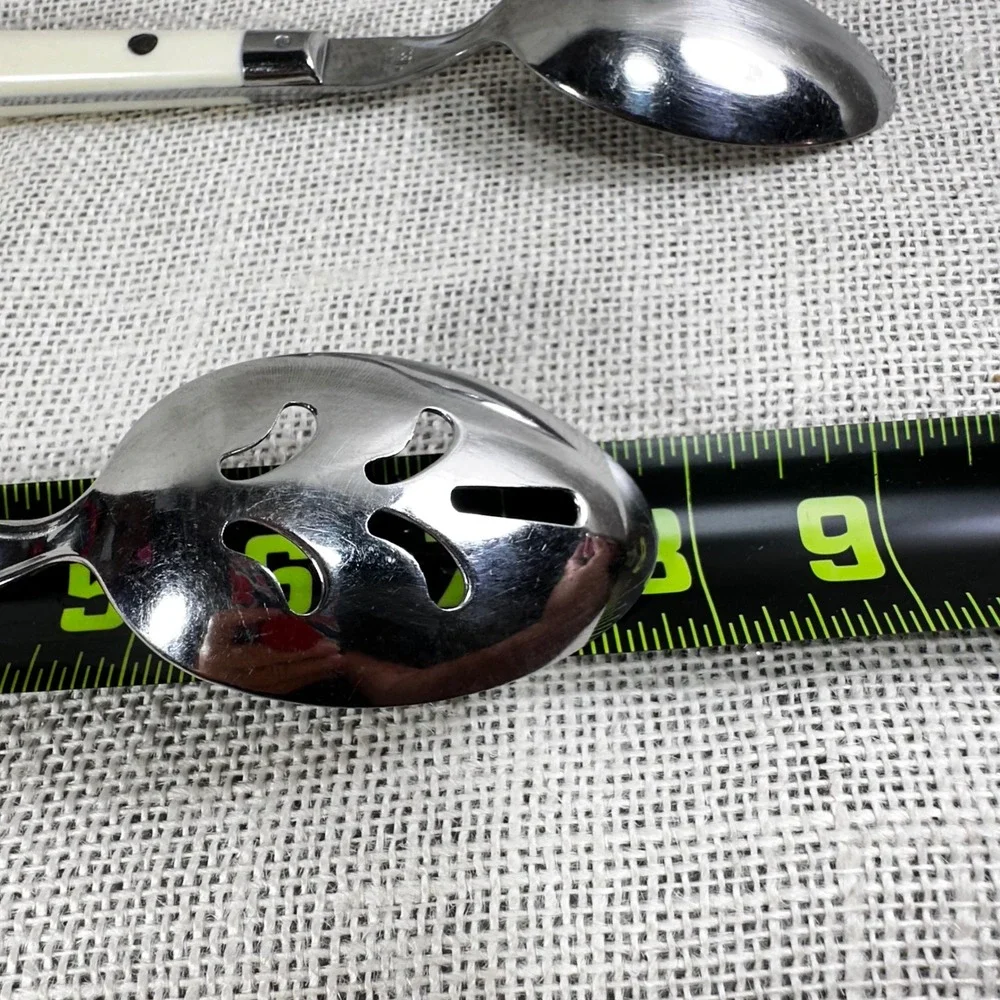 The Cellar Korea Stainless Steel Serving Spoon Pierced Slotted Cream Handle Set
